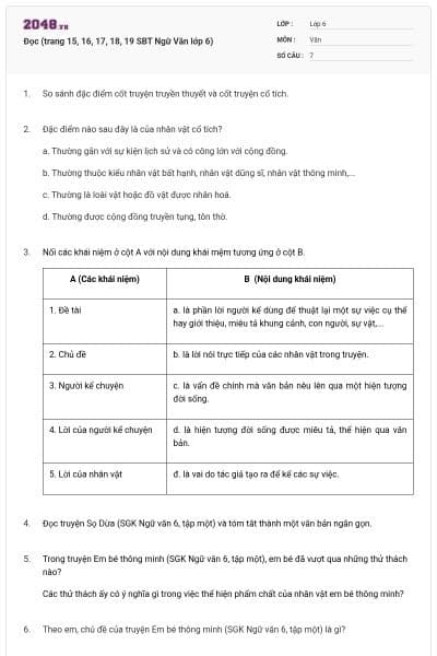 Đọc (trang 15, 16, 17, 18, 19 SBT Ngữ Văn lớp 6)