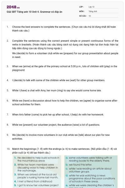 Giải SBT Tiếng anh 10 Unit 4. Grammar có đáp án