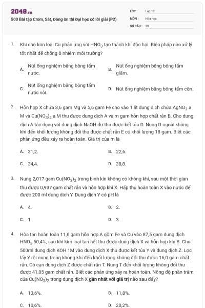 500 Bài tập Crom, Sắt, Đồng ôn thi Đại học có lời giải (P2)