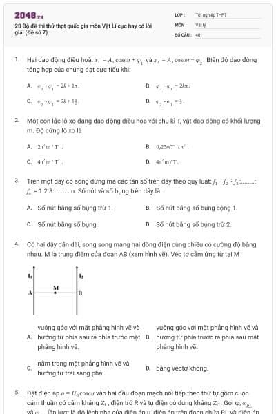 20 Bộ đề thi thử thpt quốc gia môn Vật Lí cực hay có lời giải (Đề số 7)