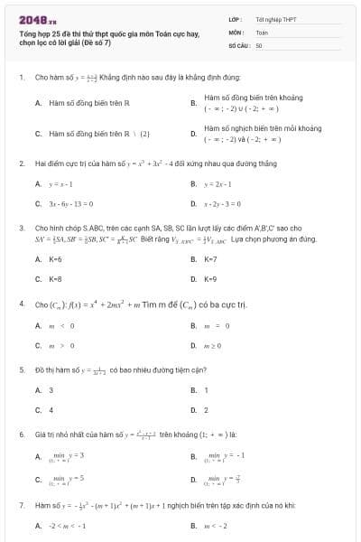 Tổng hợp 25 đề thi thử thpt quốc gia môn Toán cực hay, chọn lọc có lời giải (Đề số 7)
