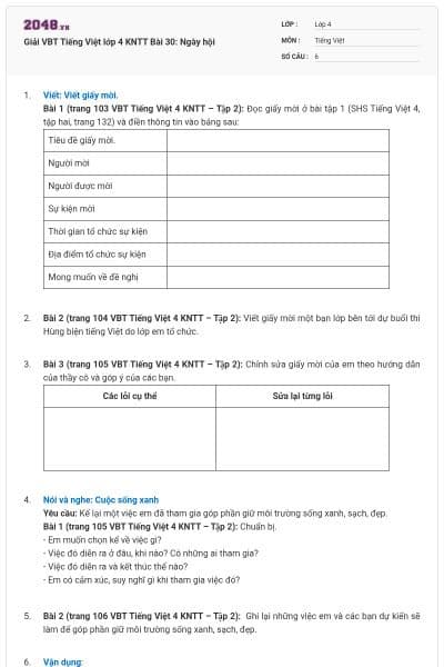 Giải VBT Tiếng Việt lớp 4 KNTT Bài 30: Ngày hội