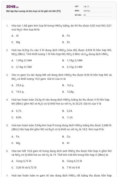 Bài tập Đại cương về kim loại có lời giải chi tiết (P2)