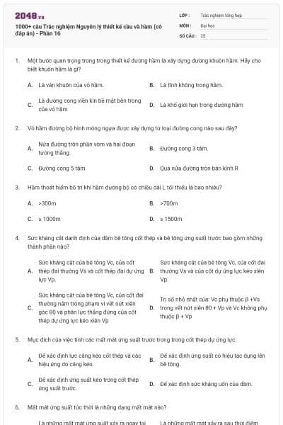 1000+ câu Trắc nghiệm Nguyên lý thiết kế cầu và hầm (có đáp án) - Phần 16