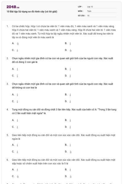 10 Bài tập Sử dụng sơ đồ hình cây (có lời giải)