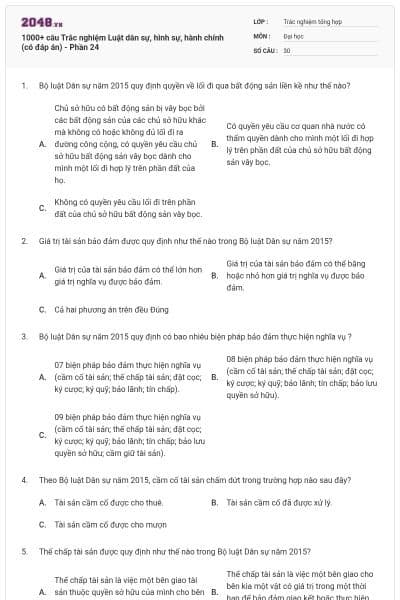 1000+ câu Trắc nghiệm Luật dân sự, hình sự, hành chính (có đáp án) - Phần 24