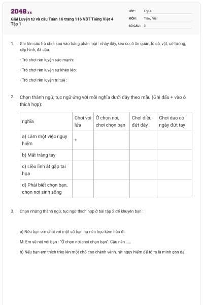 Giải Luyện từ và câu Tuần 16 trang 116 VBT Tiếng Việt 4 Tập 1