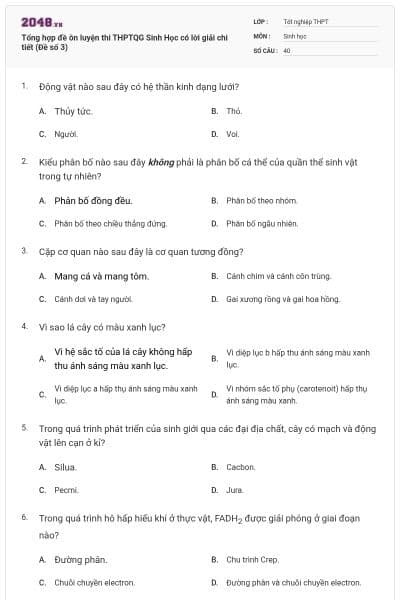 Tổng hợp đề ôn luyện thi THPTQG Sinh Học có lời giải chi tiết (Đề số 3)