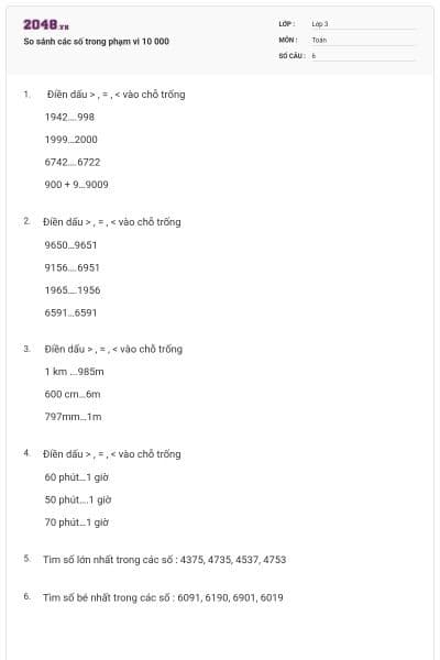 So sánh các số trong phạm vi 10 000