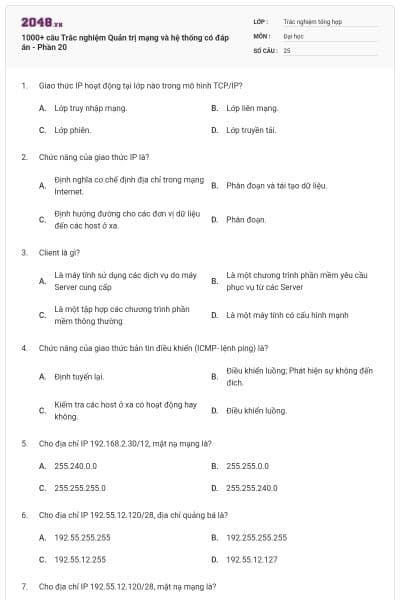 1000+ câu Trắc nghiệm Quản trị mạng và hệ thống có đáp án - Phần 20