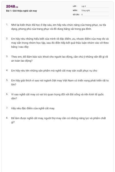 Bài 1: Giới thiệu nghề cắt may
