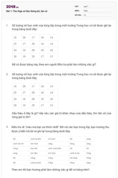 Bài 1: Thu thập số liệu thống kê, tần số