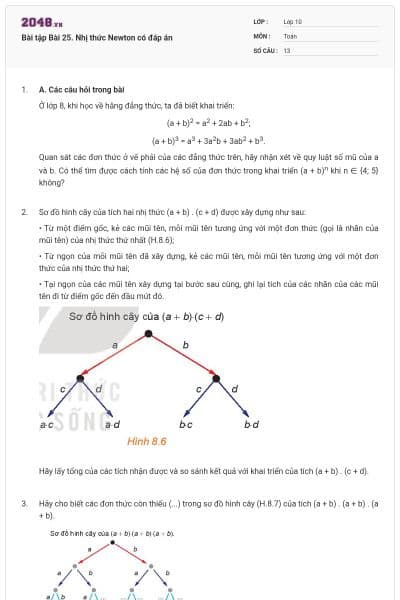 Bài tập Bài 25. Nhị thức Newton có đáp án