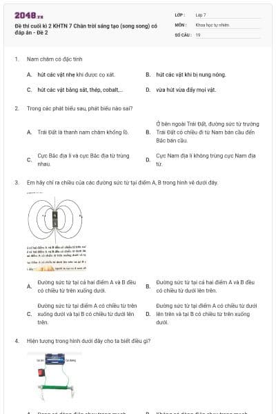 Đề thi cuối kì 2 KHTN 7 Chân trời sáng tạo (song song) có đáp án - Đề 2