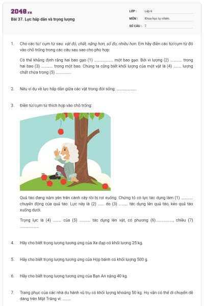 Bài 37. Lực hấp dẫn và trọng lượng
