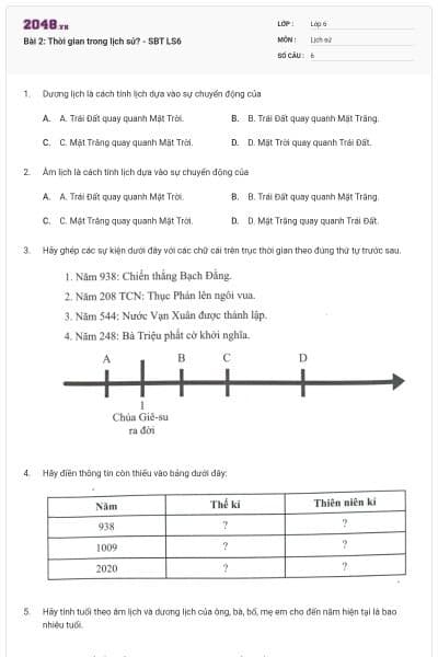 Bài 2: Thời gian trong lịch sử? - SBT LS6