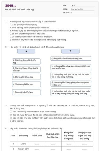 Bài 15: Chất tinh khiết - hỗn hợp