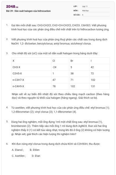 Bài 39 : Dẫn xuất halogen của hiđrocacbon
