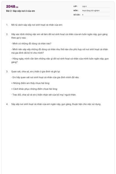 Bài 2: Sắp xếp nơi ở của em