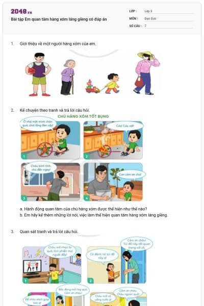 Bài tập Em quan tâm hàng xóm láng giềng có đáp án