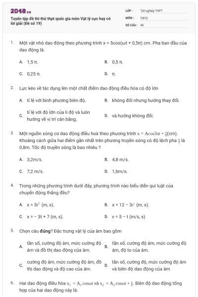 Tuyển tập đề thi thử thpt quốc gia môn Vật lý cực hay có lời giải (Đề số 19)