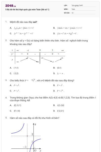 5 Bộ đề thi thử thpt quốc gia môn Toán (Đề số 1)