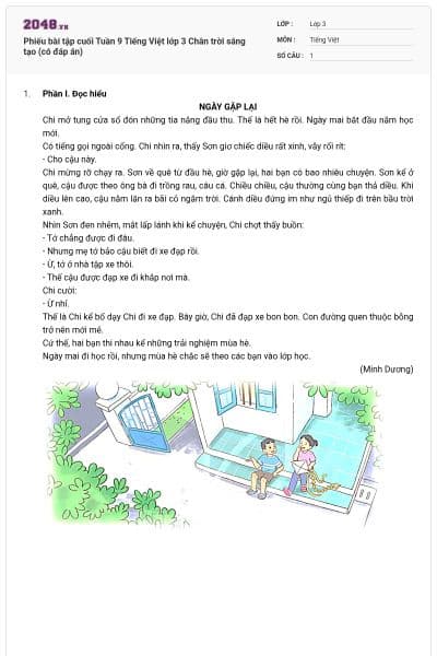 Phiếu bài tập cuối Tuần 9 Tiếng Việt lớp 3 Chân trời sáng tạo (có đáp án)