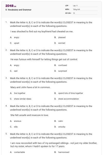 II. Vocabulary and Grammar