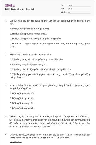 Bài 5: Sự cân bằng lực - Quán tính