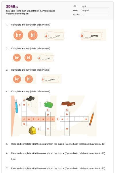 Giải SBT Tiếng Anh lớp 3 Unit 9: A. Phonics and Vocabulary có đáp án