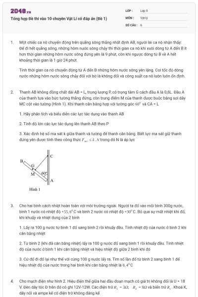 Tổng hợp Đề thi vào 10 chuyên Vật Lí có đáp án (Đề 1)