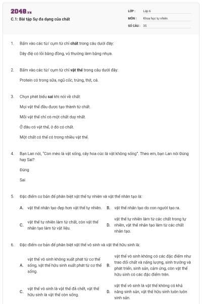 C.1: Bài tập Sự đa dạng của chất
