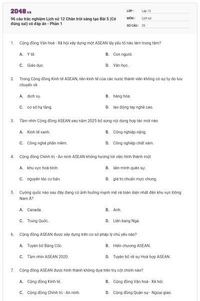 96 câu trắc nghiệm Lịch sử 12 Chân trời sáng tạo Bài 5 (Có đúng sai) có đáp án - Phần 1