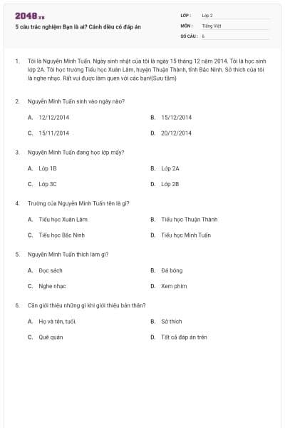 5 câu trắc nghiệm Bạn là ai? Cánh diều có đáp án