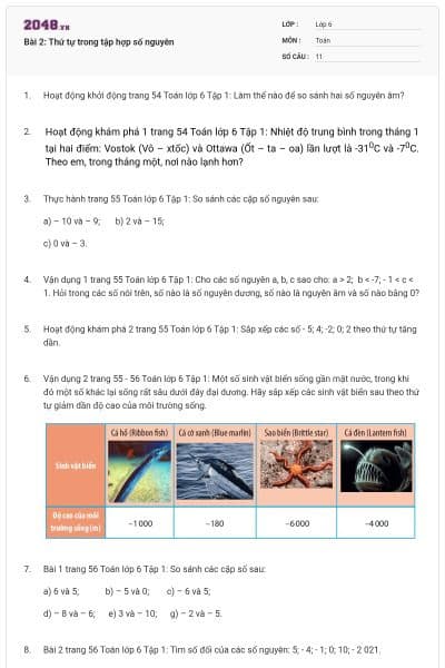 Bài 2: Thứ tự trong tập hợp số nguyên