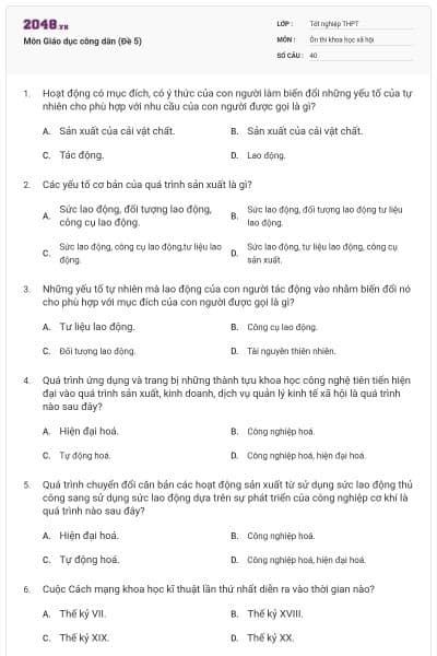 Môn Giáo dục công dân (Đề 5)