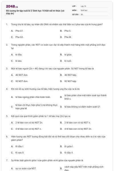 Đề cương ôn tập cuối kì 2 Sinh học 10 Kết nối tri thức (có đáp án)