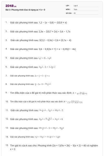 Bài 3: Phương trình đưa về dạng ax + b = 0