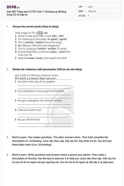 Giải SBT Tiếng anh 6 CTST Unit 7: Growing up Writing trang 53 có đáp án