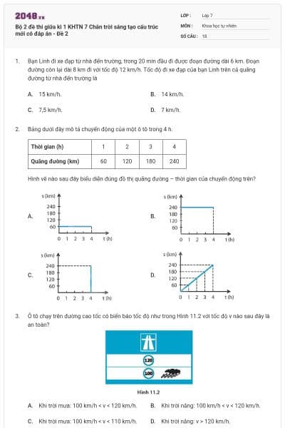 Bộ 2 đề thi giữa kì 1 KHTN 7 Chân trời sáng tạo cấu trúc mới có đáp án - Đề 2