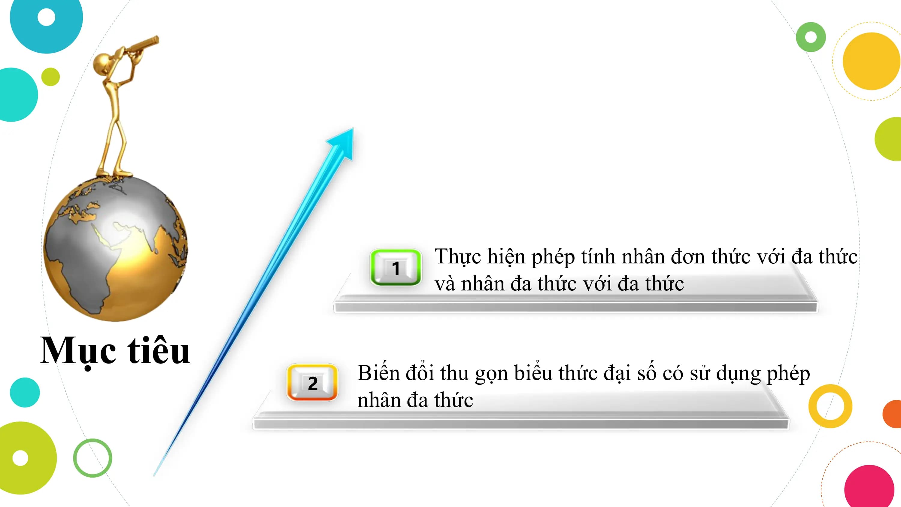 Thực hiện phép tính nhân đơn thức với đa thức
 1
 và nhân đa thức với đa thức

Mục tiêu Biến đổi thu gọn biểu thức đại số có sử dụng phép
 2
 nhân đa thức