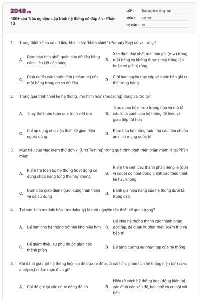 400+ câu Trắc nghiệm Lập trình hệ thống có đáp án - Phần 13