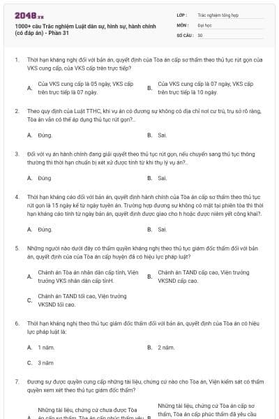 1000+ câu Trắc nghiệm Luật dân sự, hình sự, hành chính (có đáp án) - Phần 31