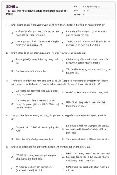 100+ câu Trắc nghiệm Kỹ thuật đa phương tiện có đáp án - Phần 5
