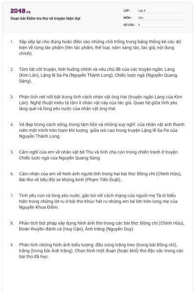 Soạn bài Kiểm tra thơ và truyện hiện đại