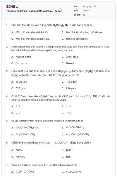 Tổng hợp đề thi thử Hóa Học 2019 có lời giải (Đề số 1)