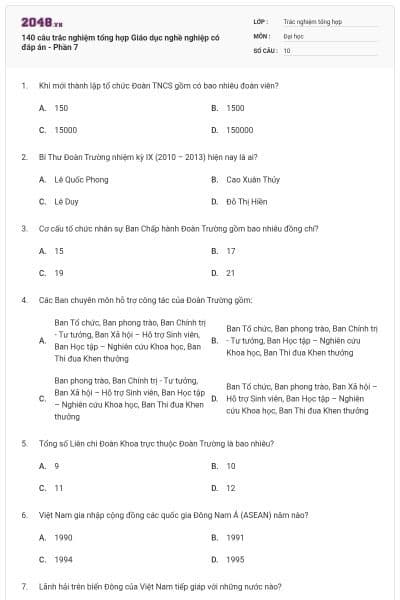 140 câu trắc nghiệm tổng hợp Giáo dục nghề nghiệp có đáp án - Phần 7