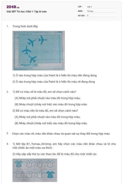 Giải SBT Tin học 3 Bài 1: Tập tô màu