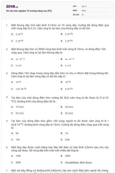 50 câu trắc nghiệm Từ trường nâng cao (P2)