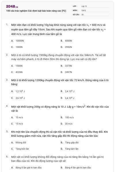 100 câu trắc nghiệm Các định luật bảo toàn nâng cao (P2)